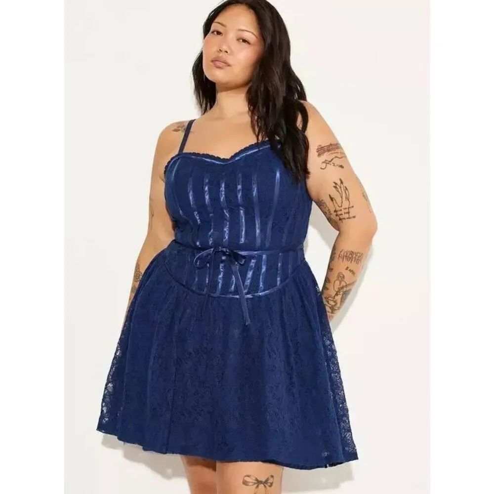 Torrid Lovesick Medieval Blue Lace Corset Fit Flare Dress Size 22 NWT